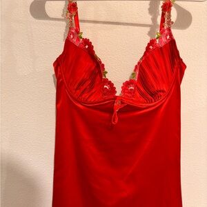 Elegant Red Floral Lace/Silk Slip Dress